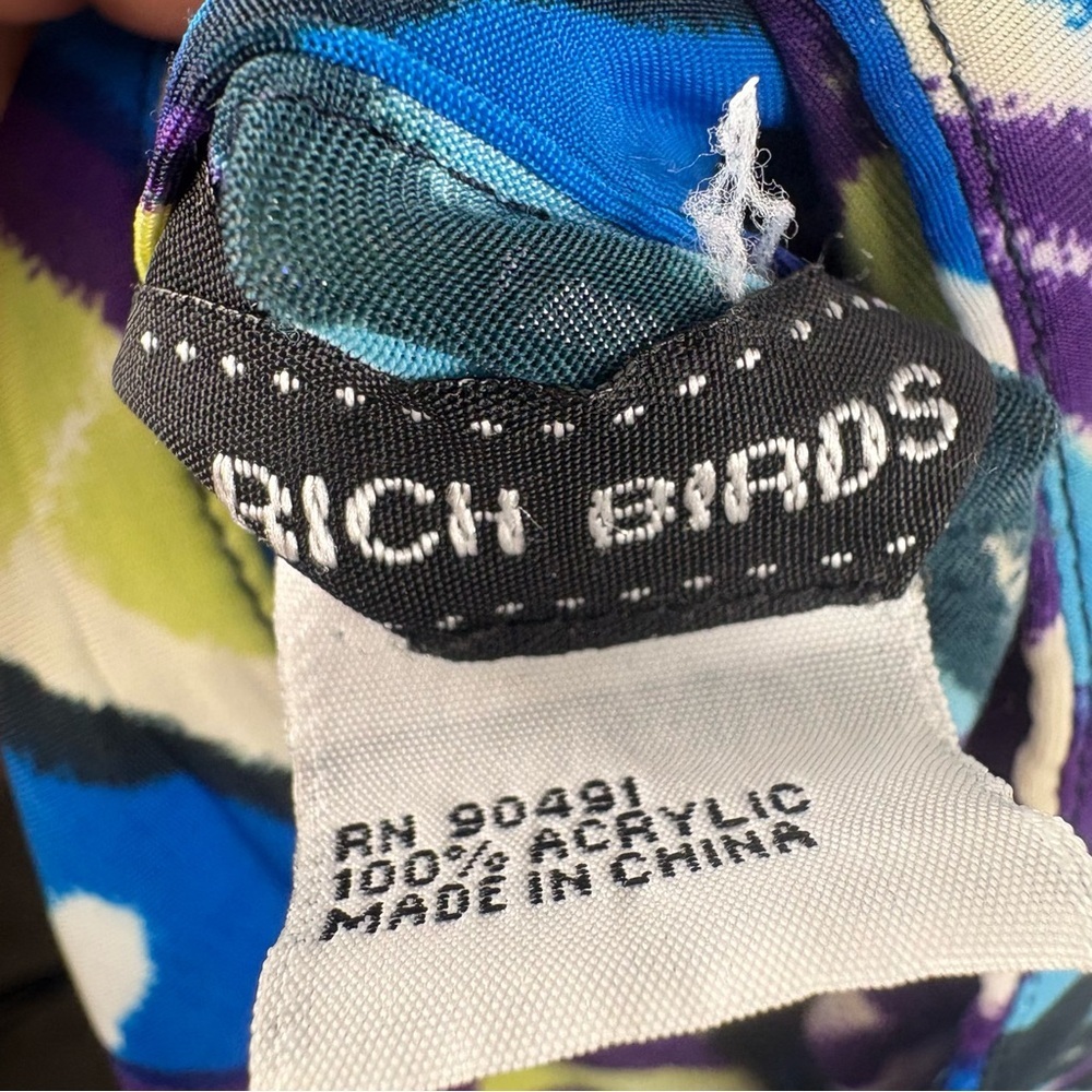 VTG Rich Birds Colorful Geometric Stretchy Button Down Top Long Sleeves Y2K - Picture 10 of 12